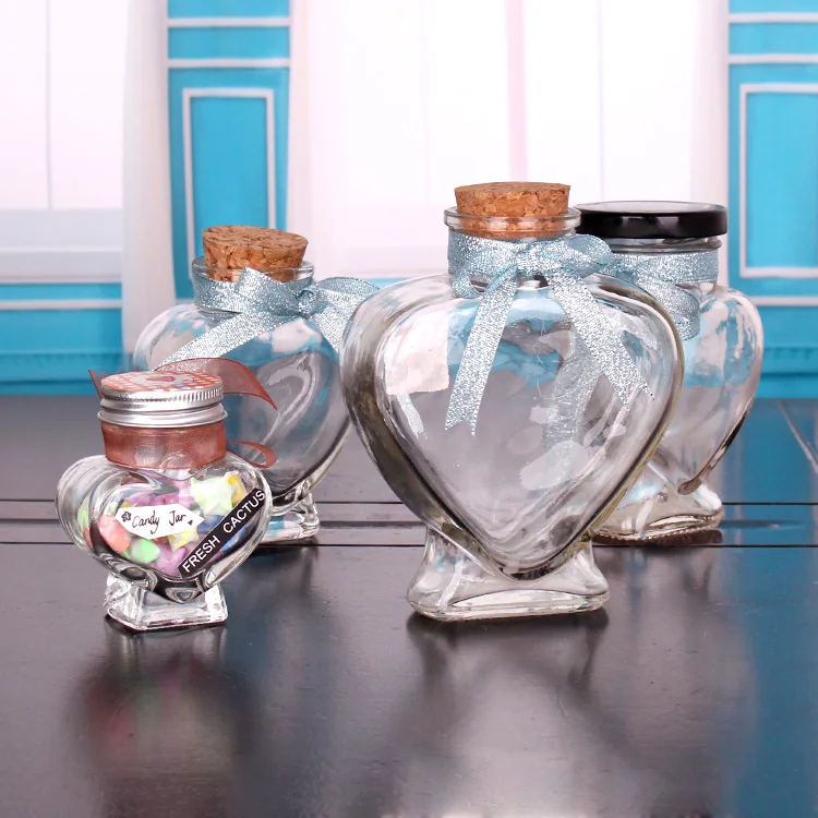 Series Heart Shaped Glass Jars 50ml 100ml 150ml 200ml 500ml With Cork