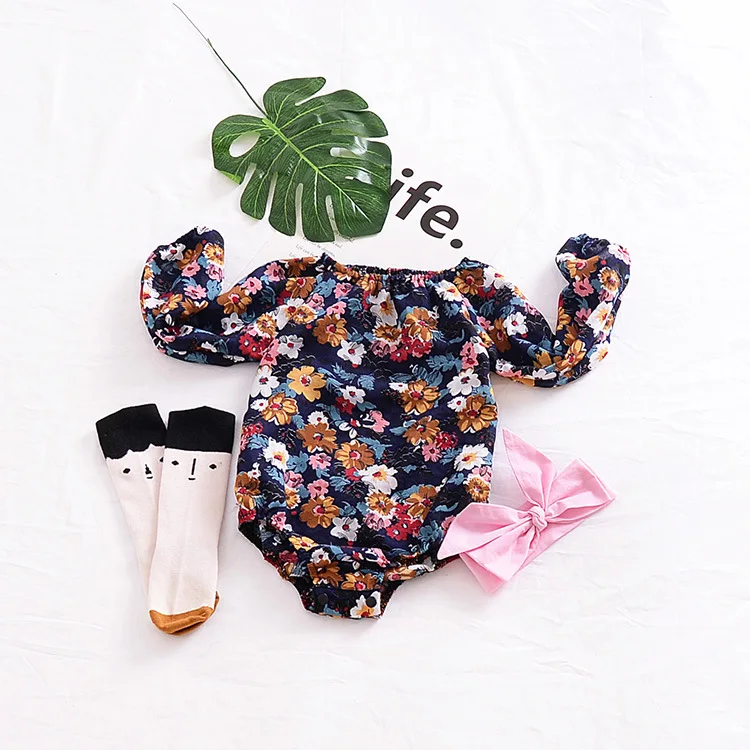 

2018 Trending Products Newborn Baby Clothes Floral Cotton Romper Toddler Clothing, Picture