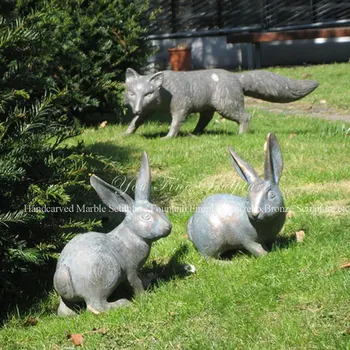 Yard Art Bronze Rabbits And Fox Garden Animal Statues Buy Garden