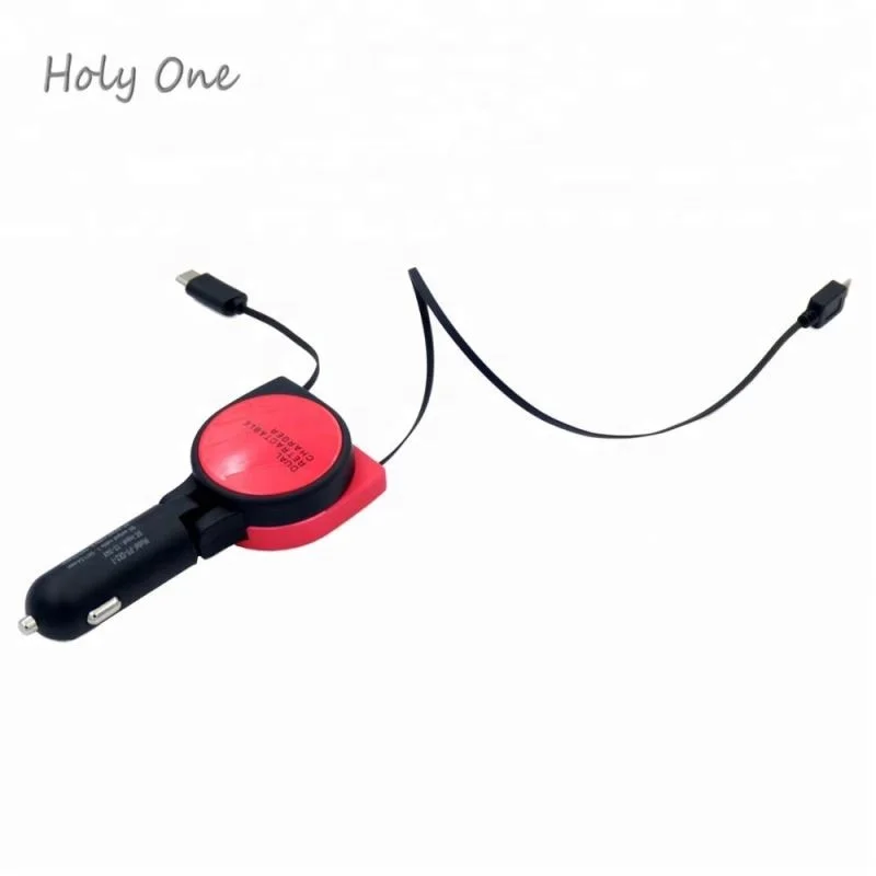 

Customized Logo Printing 5V 3A 2in1 Retractable Micro Usb Cable Car Charger, White;black;red;blue;etc