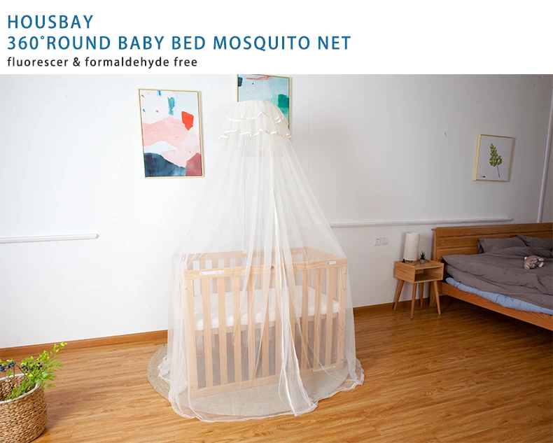 Housbay Crib Mosquito Netting 360 Degree Round Baby Bed Canopy