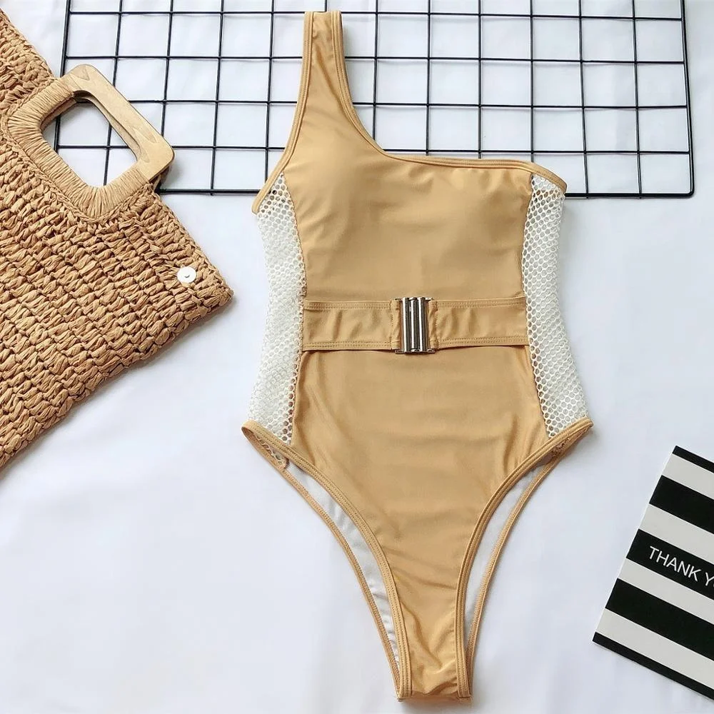 

B50803A Newest style women sexy breathable one-shoulder bikini, Khaki