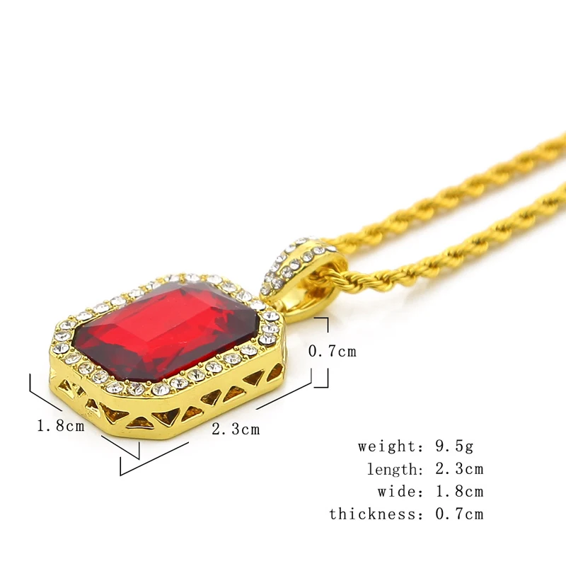 Hiphop Jewelry Multi Color Fake Diamond Red Gemstone Necklace Gold