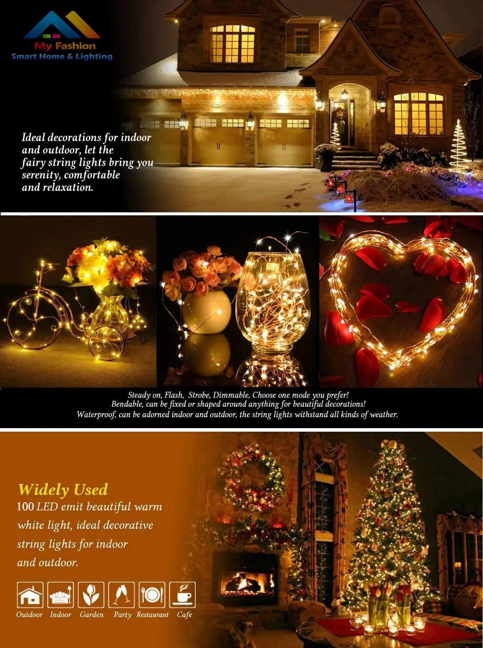 Fairy String Lights 33ft 100 Led Copper Wire Starry String Light ...