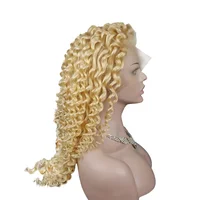 

Highknight Real Virgin 100% Human Hair Weave Lace Wigs Spanich Color Curly Full Lace Blonde