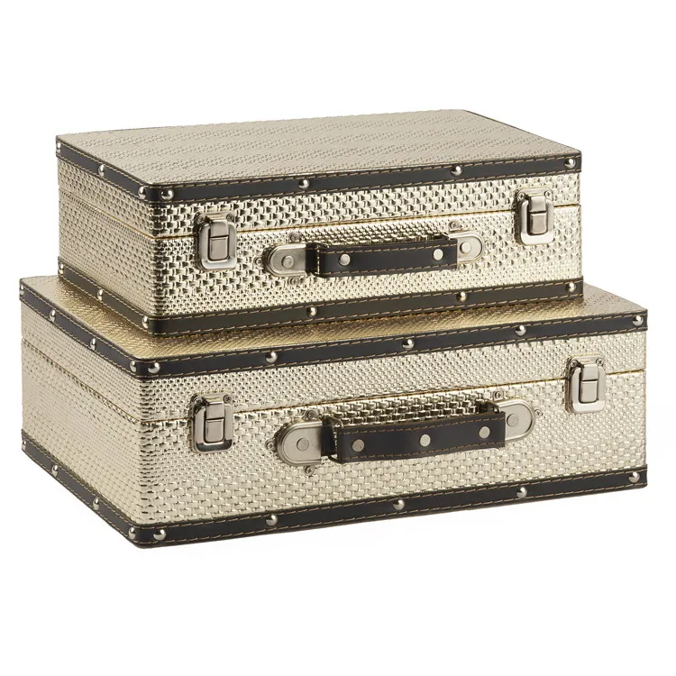 Different shape bling golden vintage wooden suitcase travel box 