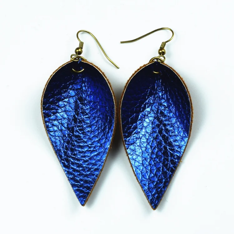 

Genuine Lightweight Leaf Shape Personalized Leather Earrings, Lichee black,lichee red ,lichee green,etc.