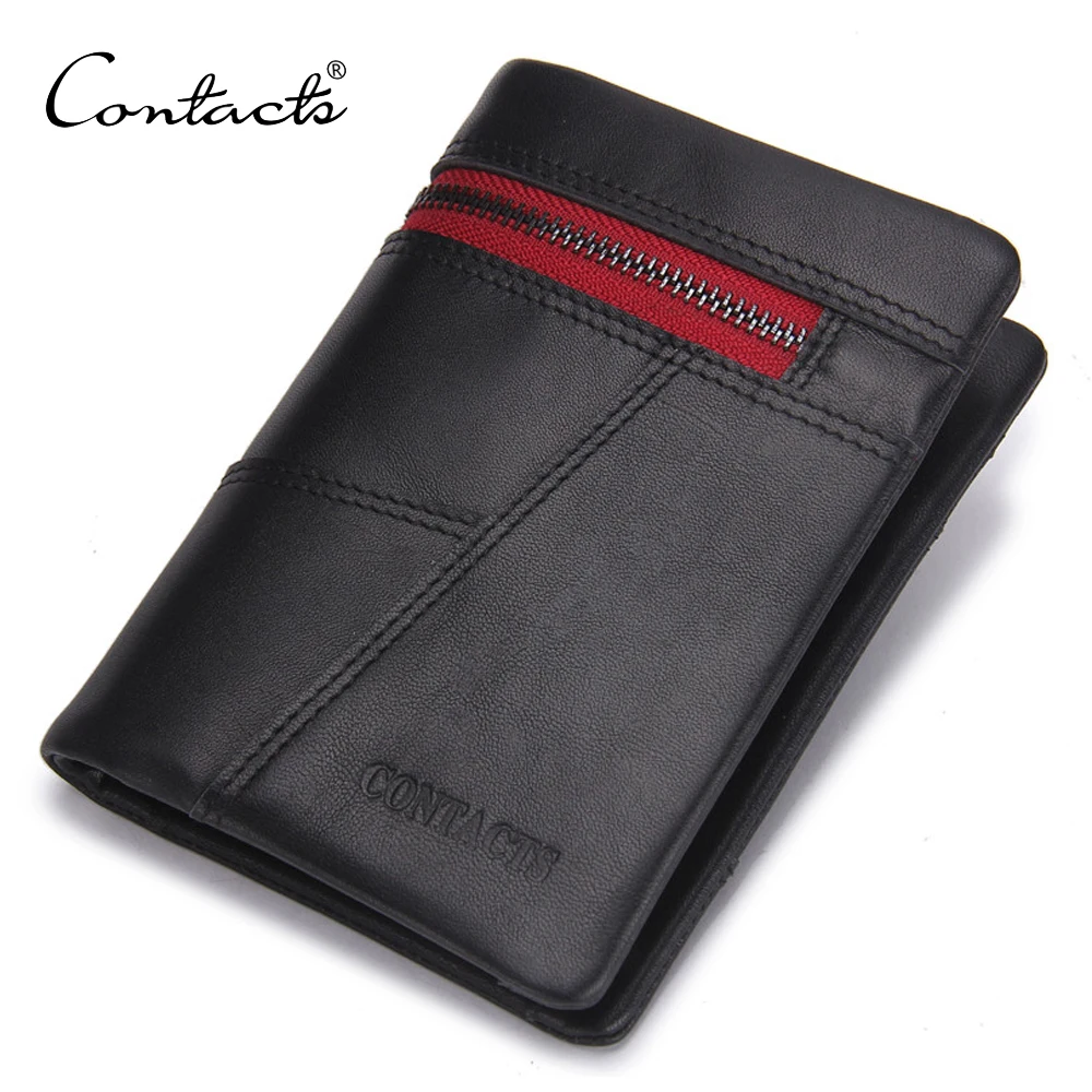 

OEM Customized Zipper Coin Pocket Trifold Genuine Leather Wallet for Men, Black