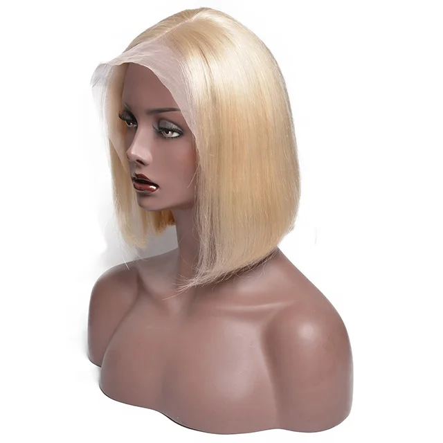 Blonde Bob Wig With Fringe Lace Front Wig , Blonde Bob Human Hair Wig