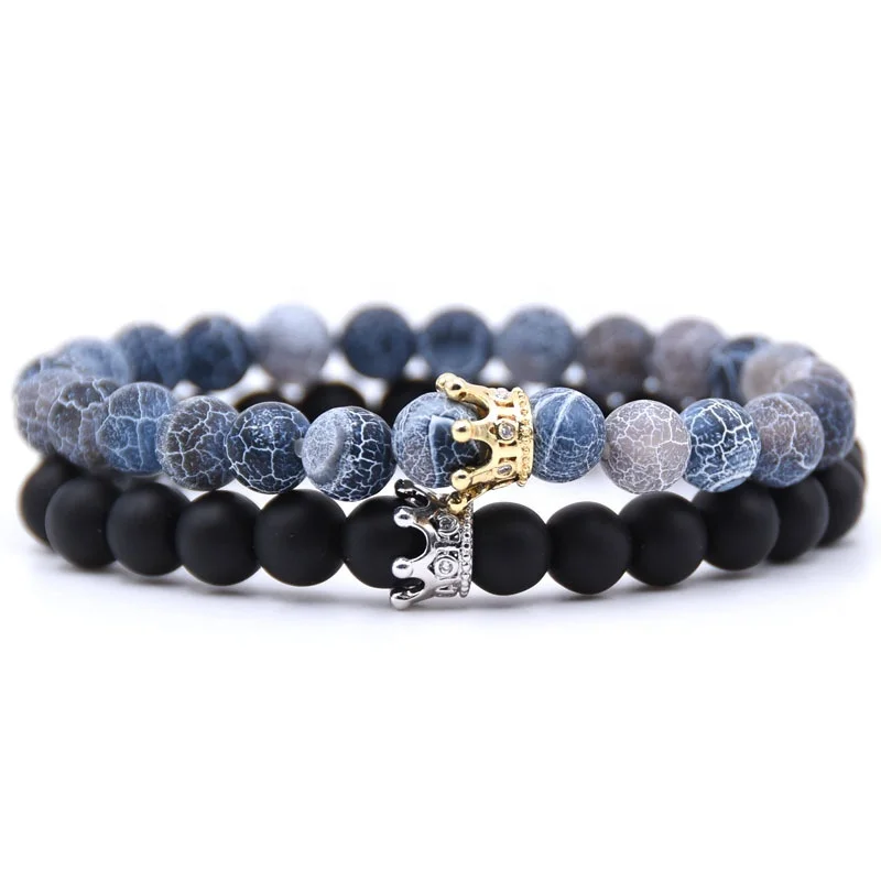 

Wholesale fashion men women crown bead bracelet natural stone