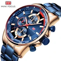 

MINI FOCUS 0218 G Fashion Blue Watch Men Quartz Clock Metal Strap Multifunction Calendar Sports Mens Watches Top Brand Luxury