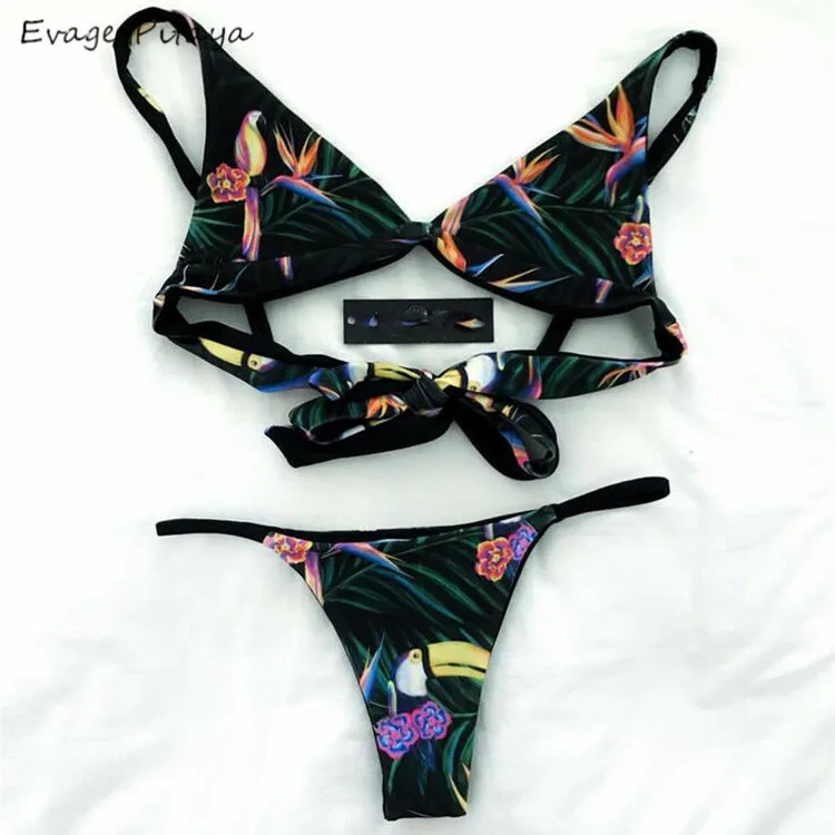 

Chinese factory dropshipping supplier Amazon customize logo low MOQ black printed swimming bikini, As picture