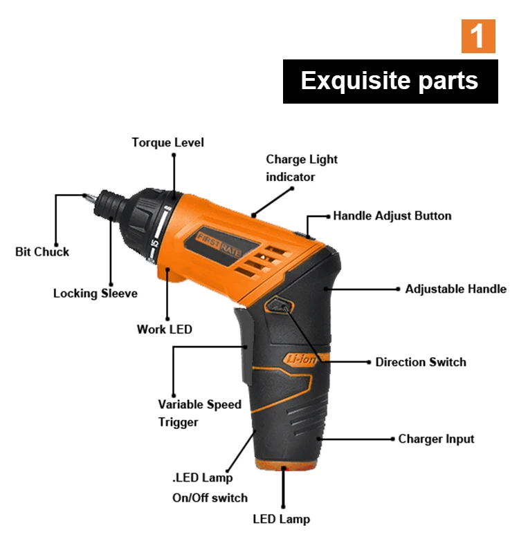 3.6v Cordless Screwdriver With Work Light Lithium Battery Rechargeable