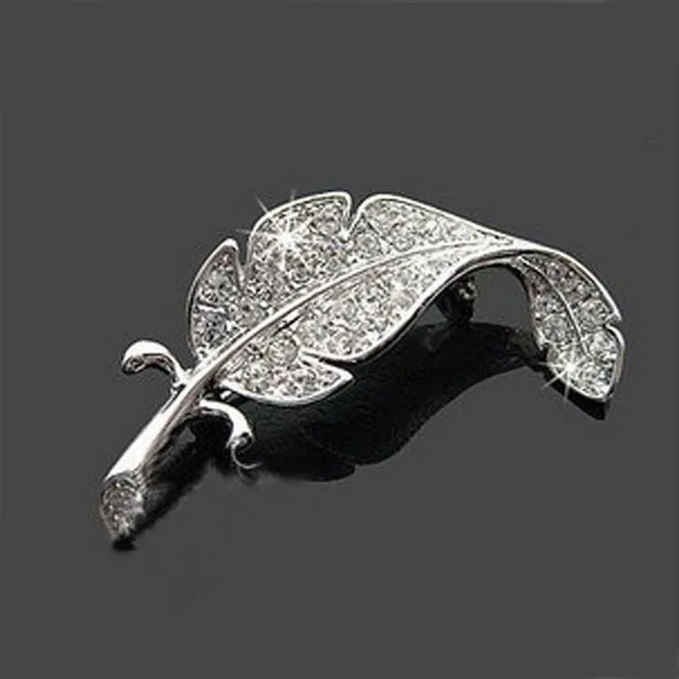 Leaf Rhinestone brooch china wholesale feather alloy jewelry zircon stone brooch women crystal letter brooch pins