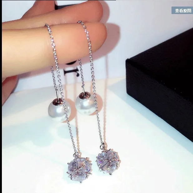 

WoBrand Crystal Rhinestone Earrings Metal Long Chain Dangle Claret Round Pearl Bead Drop Earrings Women Vintage Jewelry Gift, Gold plated;silver