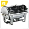 9 Quart Stainless Steel Roll Top Chafing Dish Full Size - Thermal Food Warmer Buffet Stove Server with 1/2 Pan and Golden Handle
