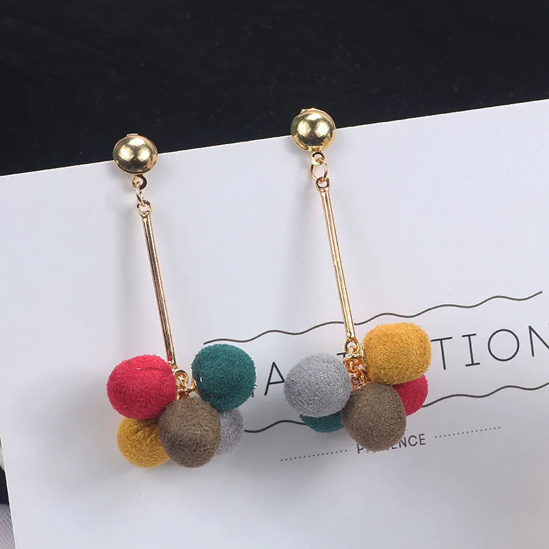 

YWMT 2019 Wholesale Korean Cute Colorful Villus Ball Joker Pendant Gorgeous Lady Earring For Women, Pink;green;red;etc