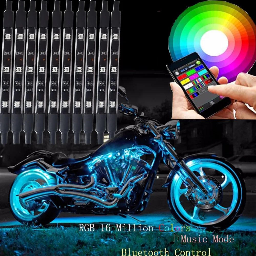12V 10PC Smart Blue-tooth Controller Motorcycle LED Lighting Flexible Bright Led Light