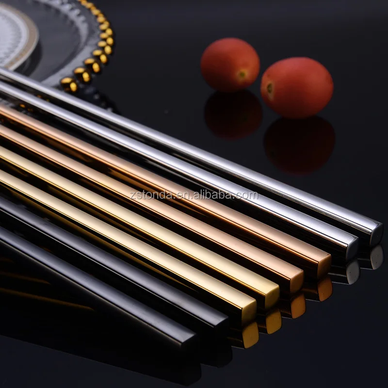 

Chopsticks Rose Gold 304 Mirror Stainless Steel Tableware Chinese Japanese Korean Anti scald Reusable Chopsticks Flatware, Black;siliver gold;rosegold