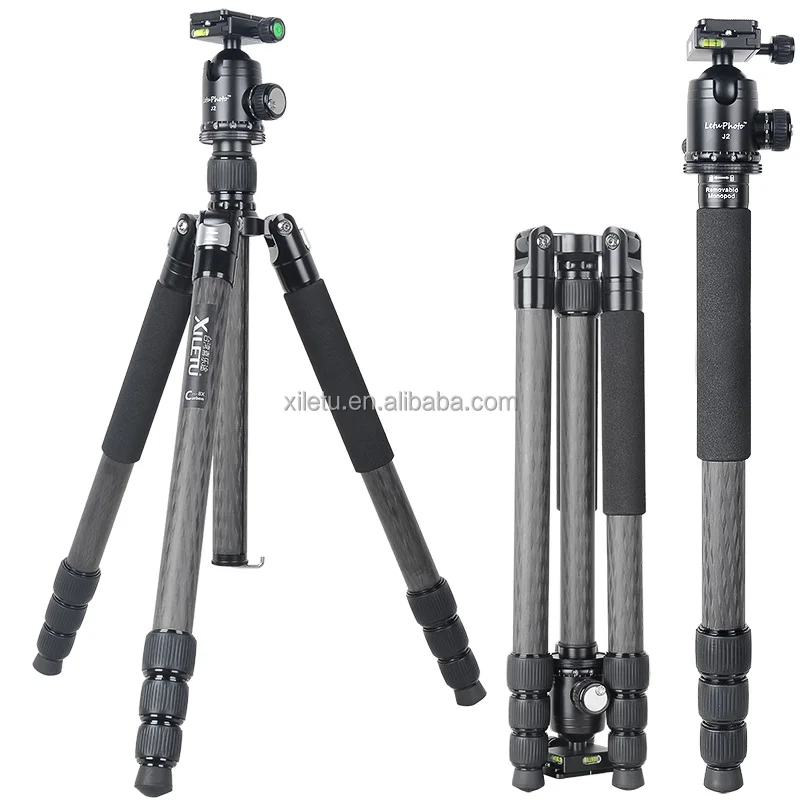 

XILETU L334C+J2 High Quality Professional Outdoor Carbon Fiber Tripod Stand for DSLR Video Camera, Black