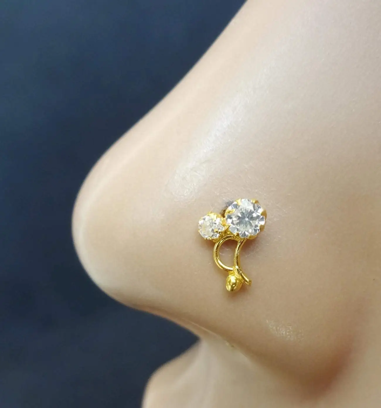 Wedding Nose Screw,Crystal Nose Stud,Gold Diamond Piercing,Indian Nose Stud,Gold Nose Cuff,Monroe Nose Ring,Tiny Gold Piercing,Crock Screw Nose Bone,CZ Clear Nose Stud,Star Nose Ring(TEJ689)