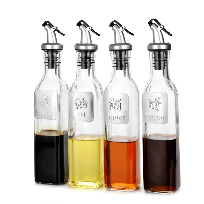 High-End clear empty olive oil glass bottle with nozzle