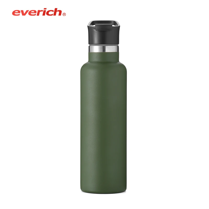 

Everich eco friendly water bottle vacuum insulated stainless steel flask double walled powder coat water bottle with flip lid, Customized color acceptable