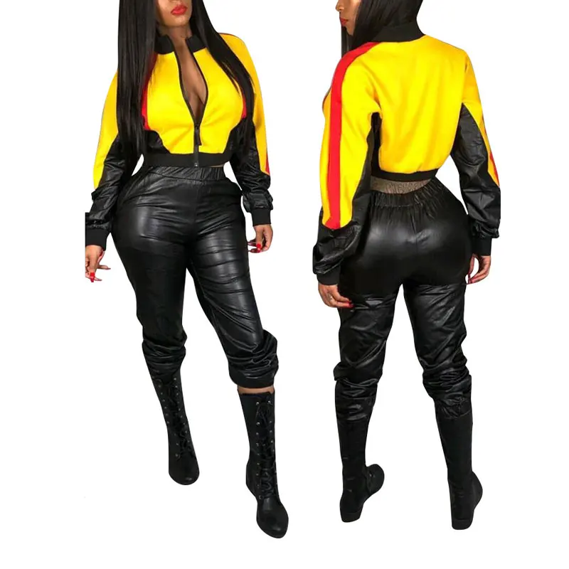 

81123-MX33 sexy women crop top design imitation leather jumpsuits