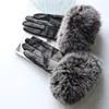 Wholesale hand gloves Bobble Hair fox fur Vintage soft sheep Leather gloves For Ladies