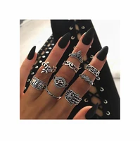 

INFANTA JEWELRY Retro Ring Sets 9Pcs/Set Mixed Hasma Hand Elephant/Lotus/Palm/leaf Knuckle Rings Antique Color Jewelry Gift Punk