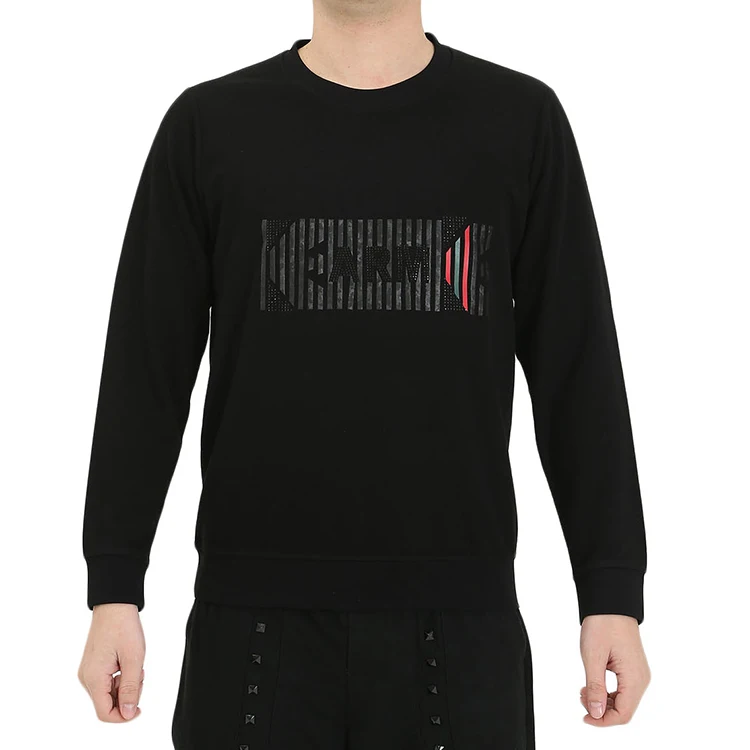 

Wholesale newest spring mens jumper street style black 3D printing and beading pattern crew neck mens blouse, Black or customized