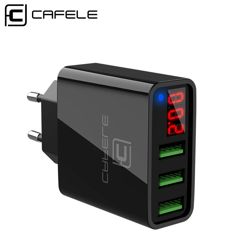 

Cafele LED USB Charger Display 3 Ports Phone Charger EU US Plug Output DC 5V 3A USB Travel Wall Charger, Black/white