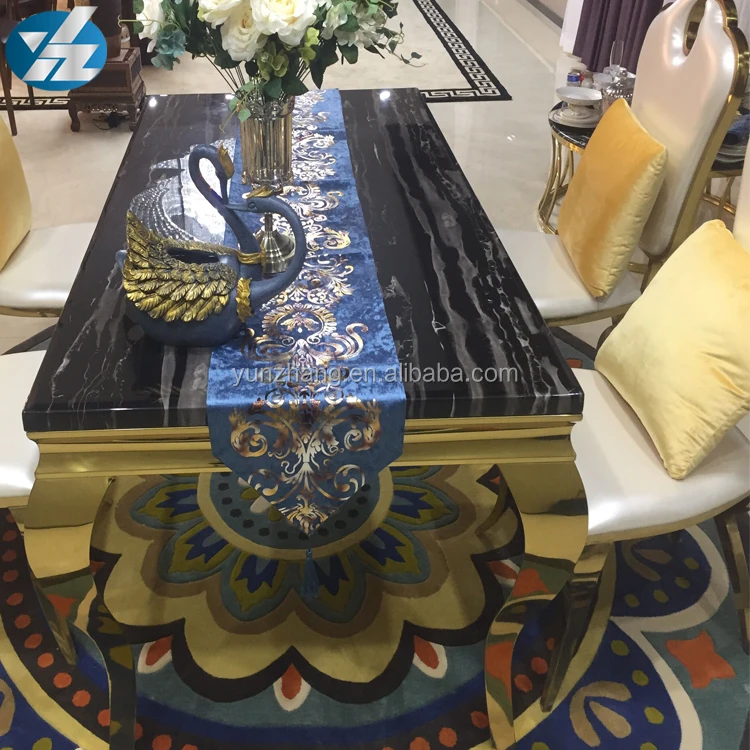 
Black Long Square Marble Dining Table With 6 Chairs Set 