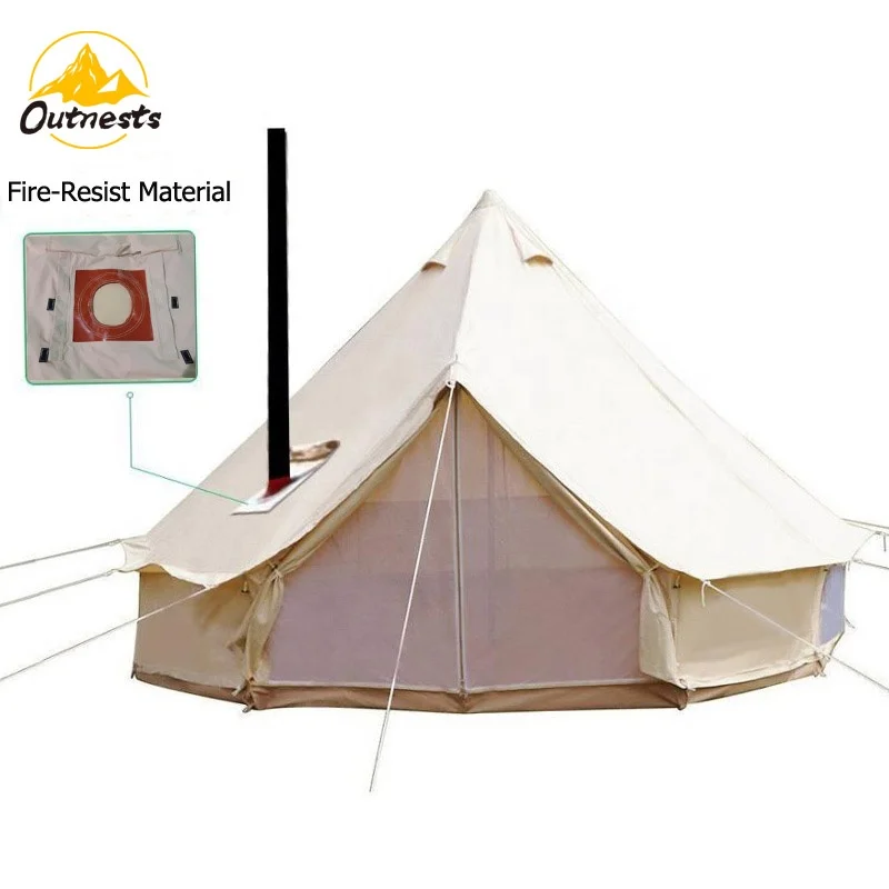 

Ultralight Wildland Bell Tent Heavy Duty Canvas Glamping Tent Hotel Tent with Stove Hole, Beige
