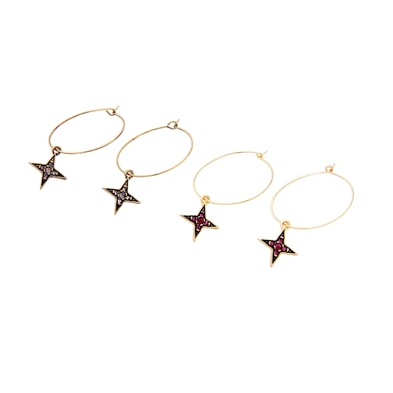 

ed01370c Crystal Trim Moon Star Arch Pendant Fashion Hoop Earrings Women