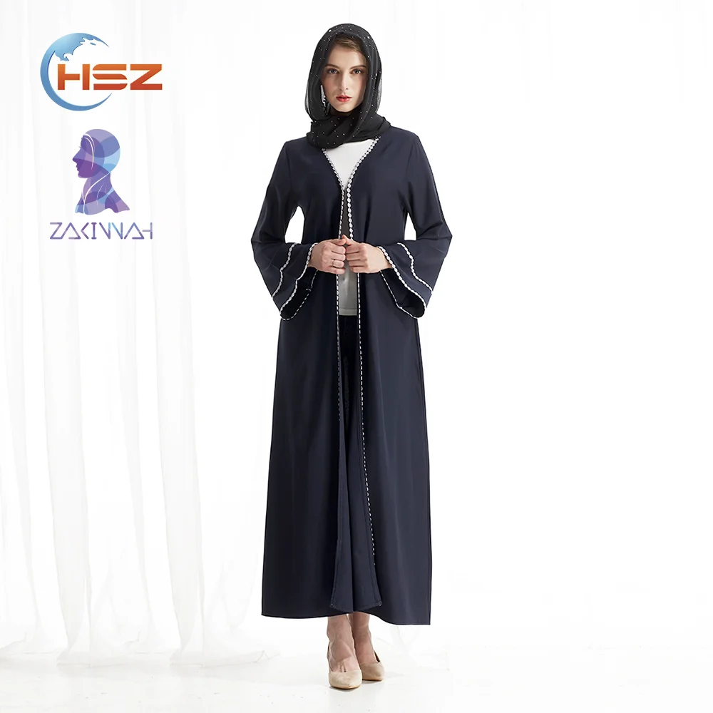 

Zakiyyah 7007 Model simple designs dubai kaftan Fashion front open abaya long sleeve dress kebaya muslim modern, Deep blue