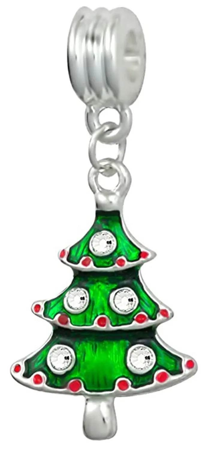 get quotations sterling silver plated green red christmas tree holiday charm with crystal ornaments compatible with - Silver Plated Christmas Tree Decorations get quotations sterling silver plated green red christmas tree holiday charm with crystal ornaments compatible with - Silver Plated Christmas Tree Decorations