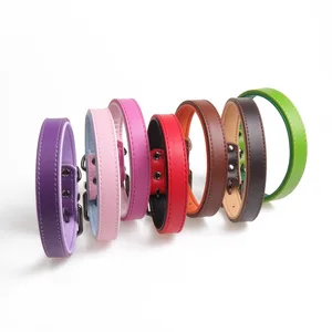 2019 Wholesale pet supplies fashion pure plaid color genuine real cow leather dog collar personalized adjustable pet dog collars
