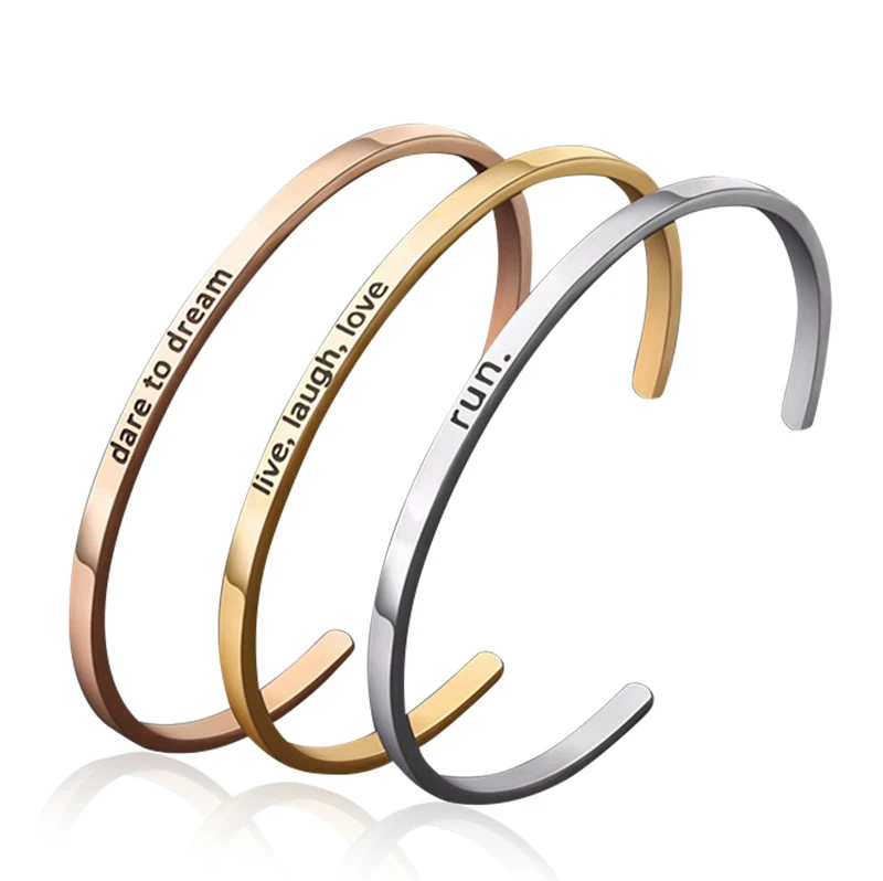 

316L Stainless Steel Engraved Womens Cuff Bracelet Provide Custom, Silver/gold/rose gold/black