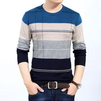 

autumn latest crew neck plaid and stripe business man pullover