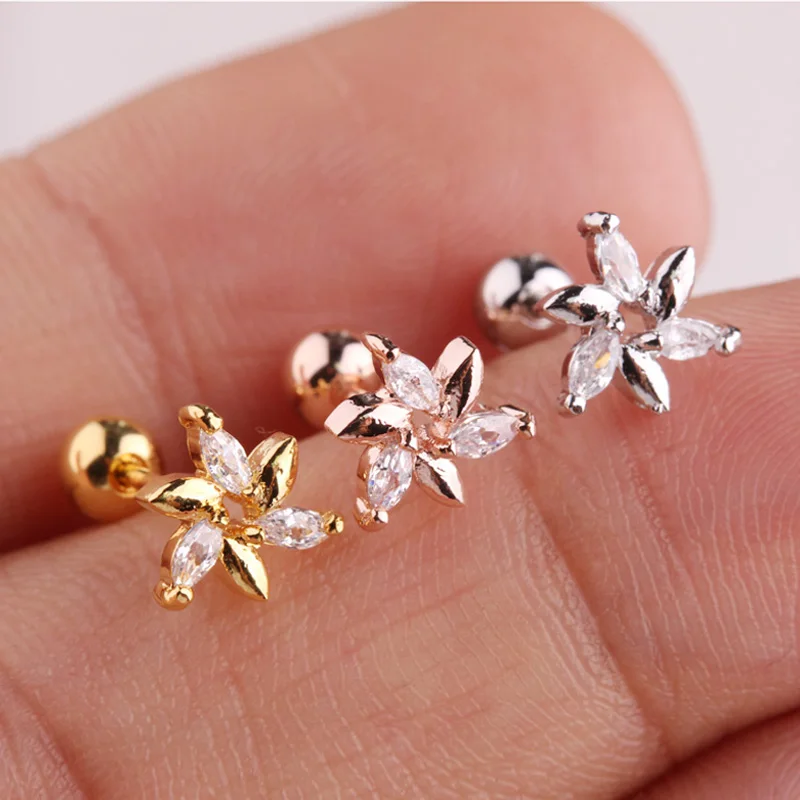

High Quality Stainless Steel CZ Flower jewelry piercings cartilage earrings