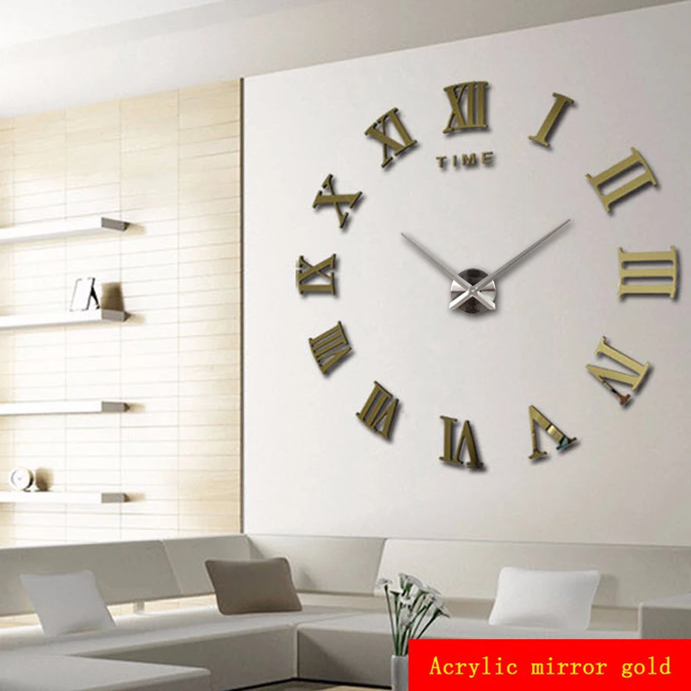 
Preciser 3D DIY Large Clock Acrylic Mirror Effect Kitchen Wall Clock 