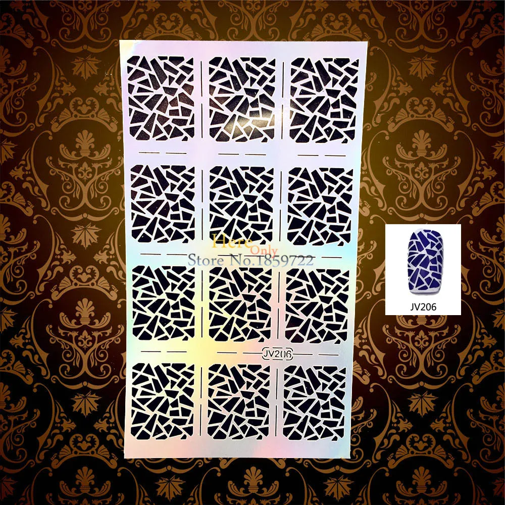 1PC Fashion Flash Nail Art Stencil Out Pattern Manicure Decals Nail Decoration JV206 Polish Makeup Tips