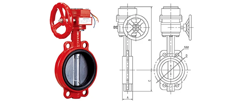 Gear Operated Concentric Wafer Fire Signal Butterfly Valve