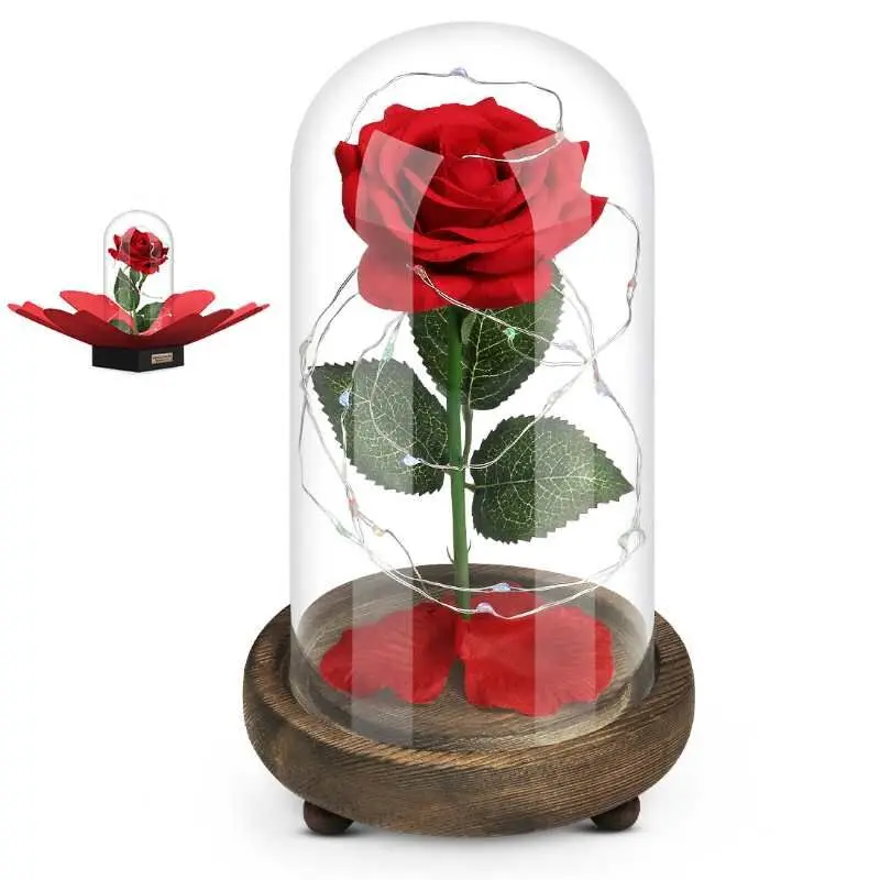 Eternal Flannel Rose LED Glass Light Ornaments Valentine Christmas Present ♞