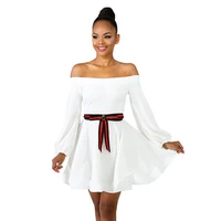 

Women Elegant Vestidos Sweet Solid White Slash Neck Dress Casual Slim Beach Short Women Strapless Dress