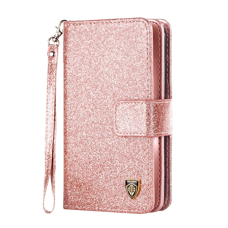 

Glitter Folio Credit Card Holder Wristlet Protective Wallet Phone Case for Samsung Galaxy S6, Rose gold