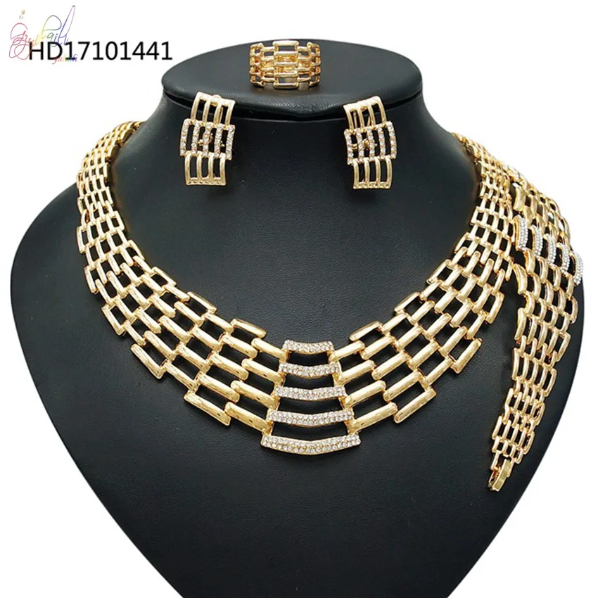 

Wholesale African Nigerian Women 18k Bridal Wedding Dubai Gold Plated Jewelry Set Girl Necklace, Gold silver red any color is avaliable