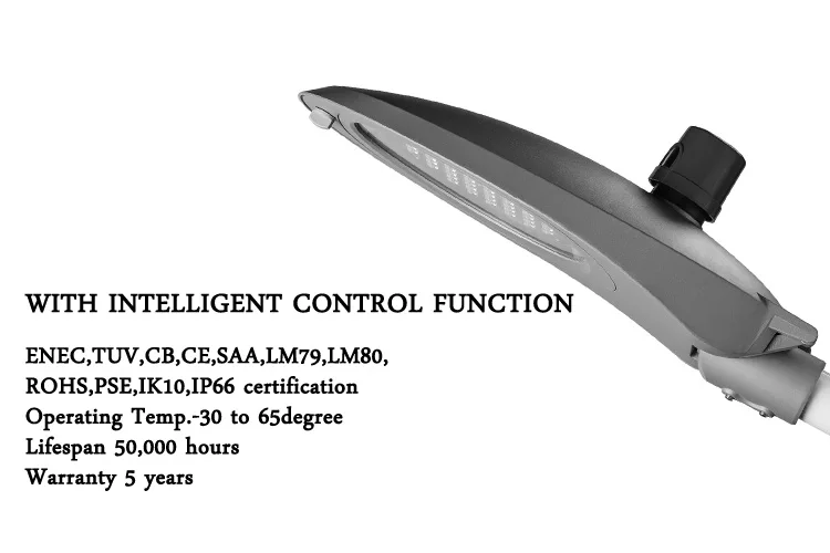 CE RoHS TUV CB Certified 30-150W 150lm/W LED Street Light with Intelligent Control System