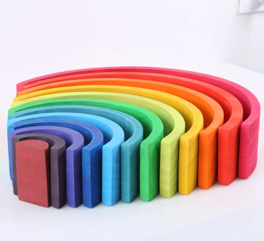 Rainbow Toy Colored Arch Bridge Blocks Set Rainbow Building Block Montessori Wooden 10 Unisex Colorful 1 Set/kraft Paper Box